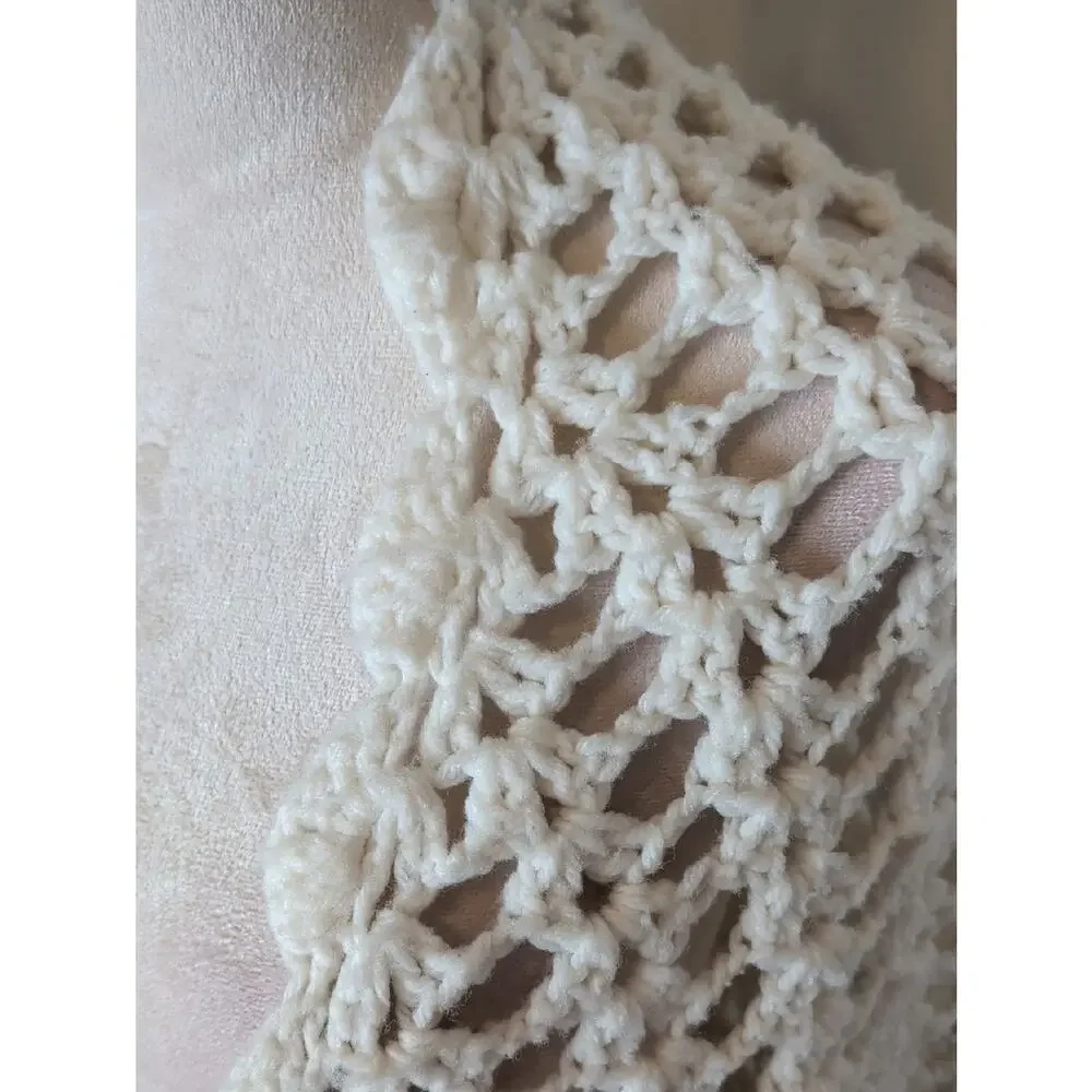 Vintage Handmade Crochet Fringe Shawl Cottagecore Prairie Festival Wrap